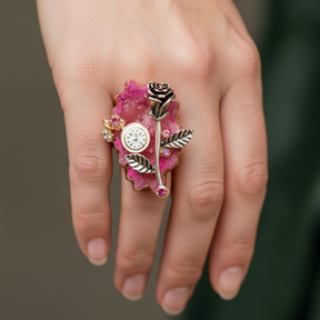 Pink Geode Ring - Hand Pointing Down