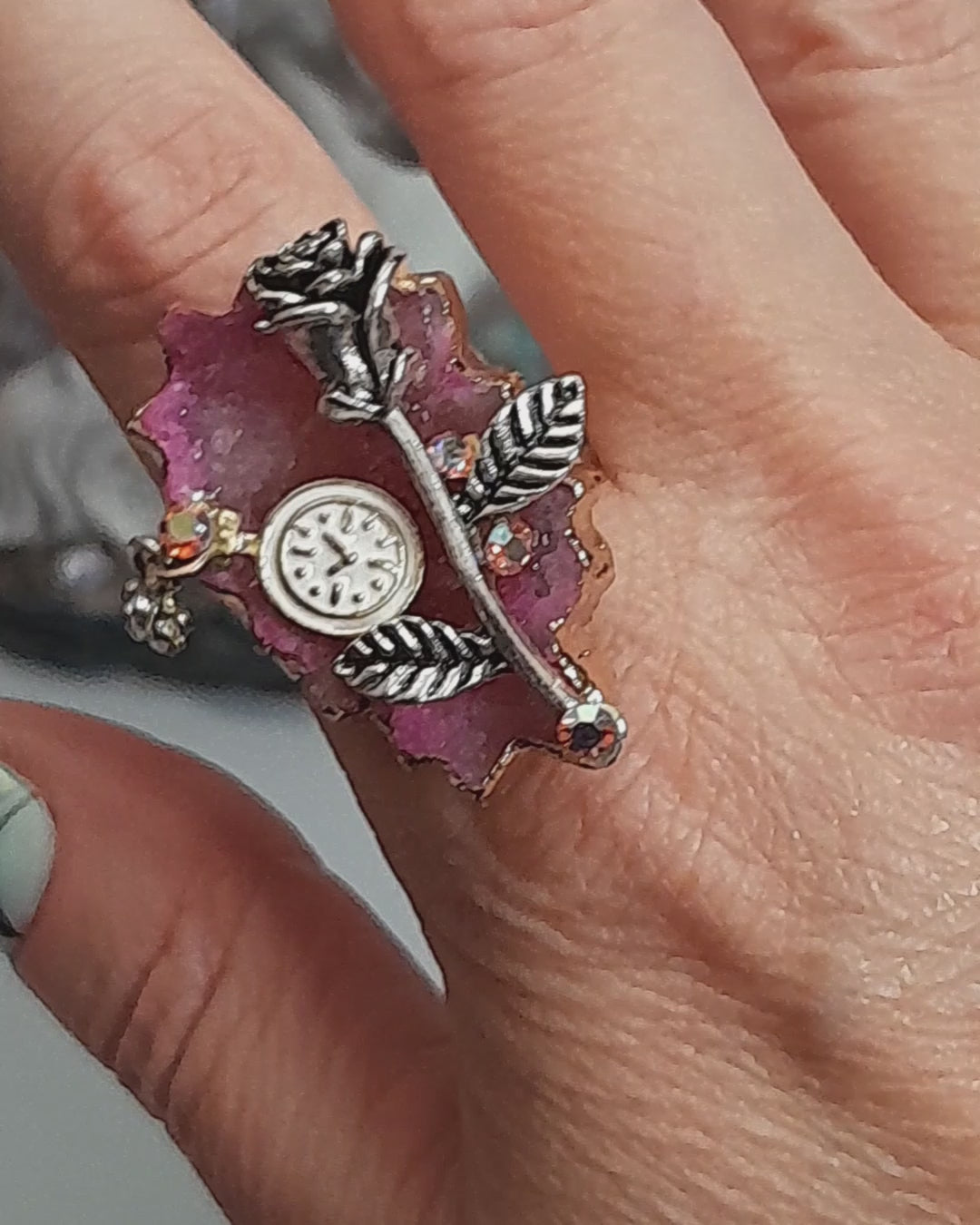 Adjustable Statement Ring Pink Rose Geode