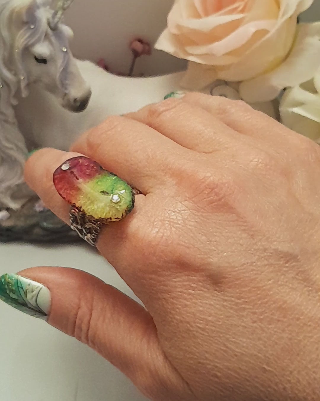 Rainbow Stone Adjustable Ring