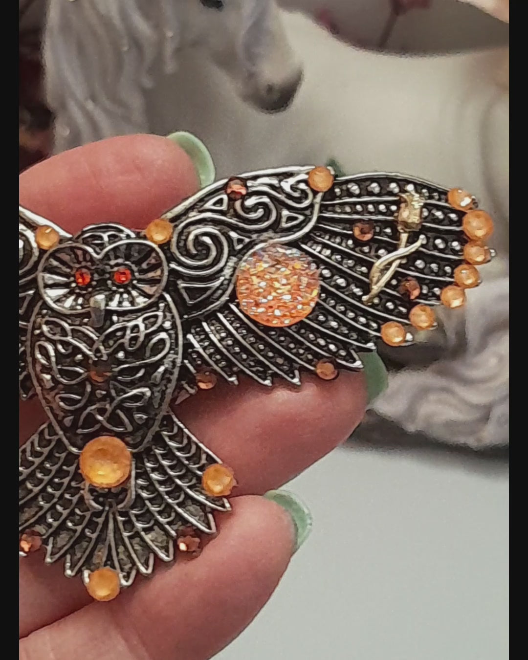 Orange Druzy Gemstones Owl Hairclip