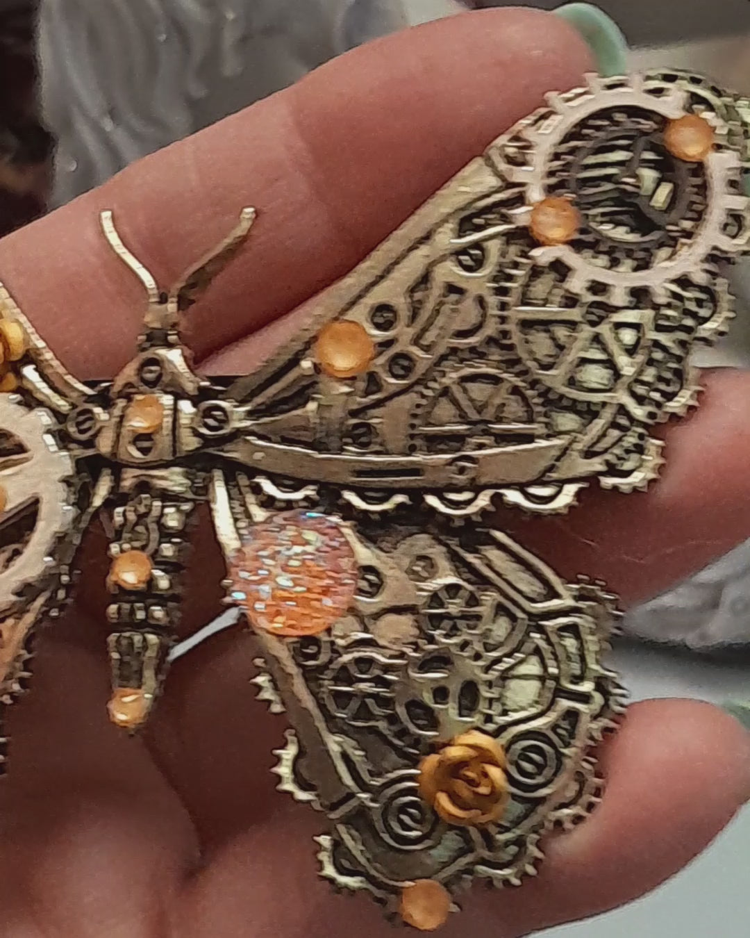 Orange Druzy Gemstone Butterfly Hairclip