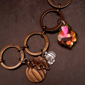 statement necklace with pumpkins dragon leaves brass filigree moon baroque crystals and swarovski yellow icicle crystal round links unique chain 