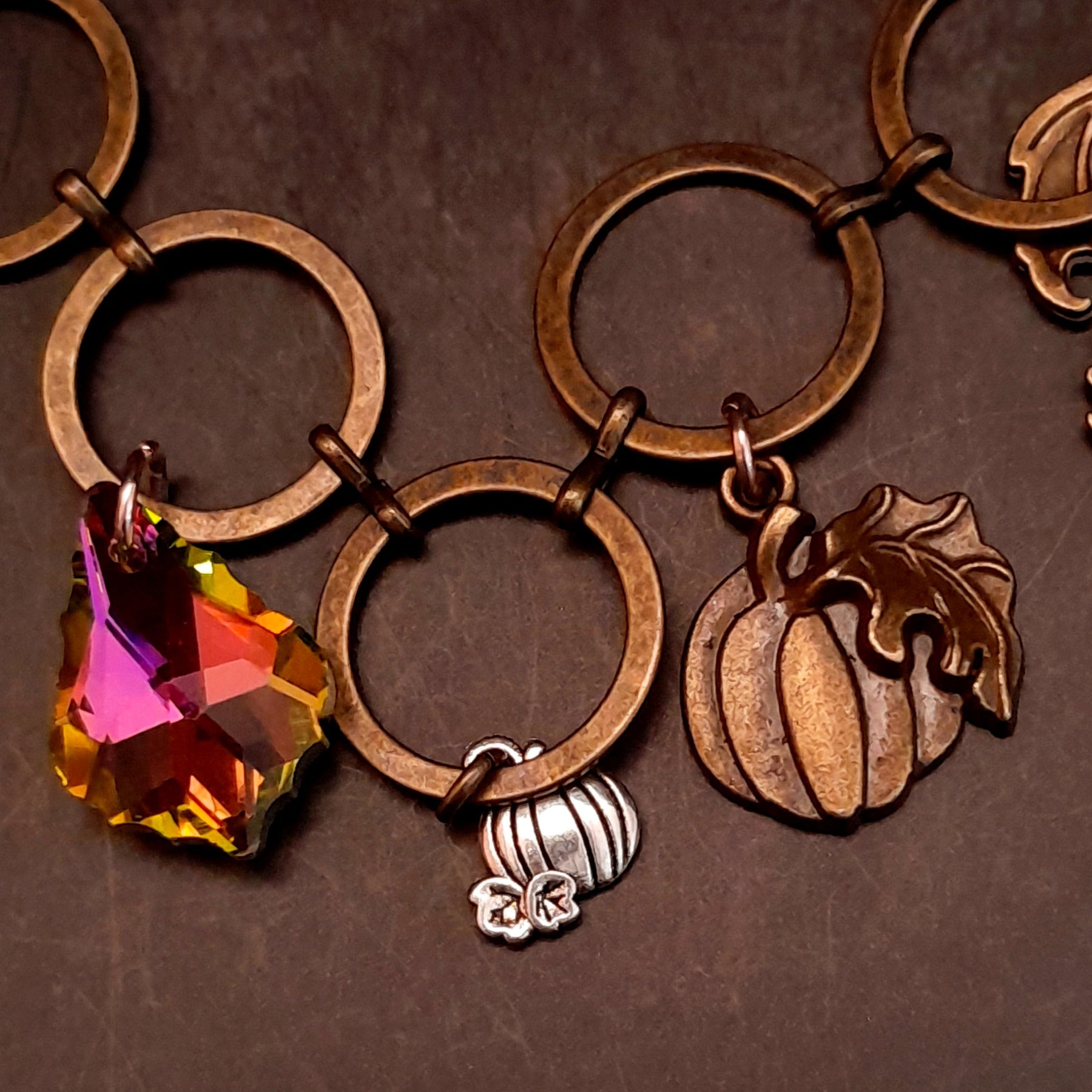 statement necklace with pumpkins dragon leaves brass filigree moon baroque crystals and swarovski yellow icicle crystal round links unique chain 