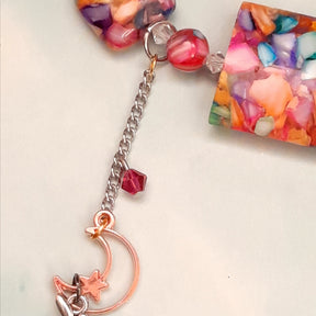 One-of-a-kind magical fantasy rainbow confetti bead necklace with celestial fairy charms and Swarovski crystals, handmade Victorian style vintage style