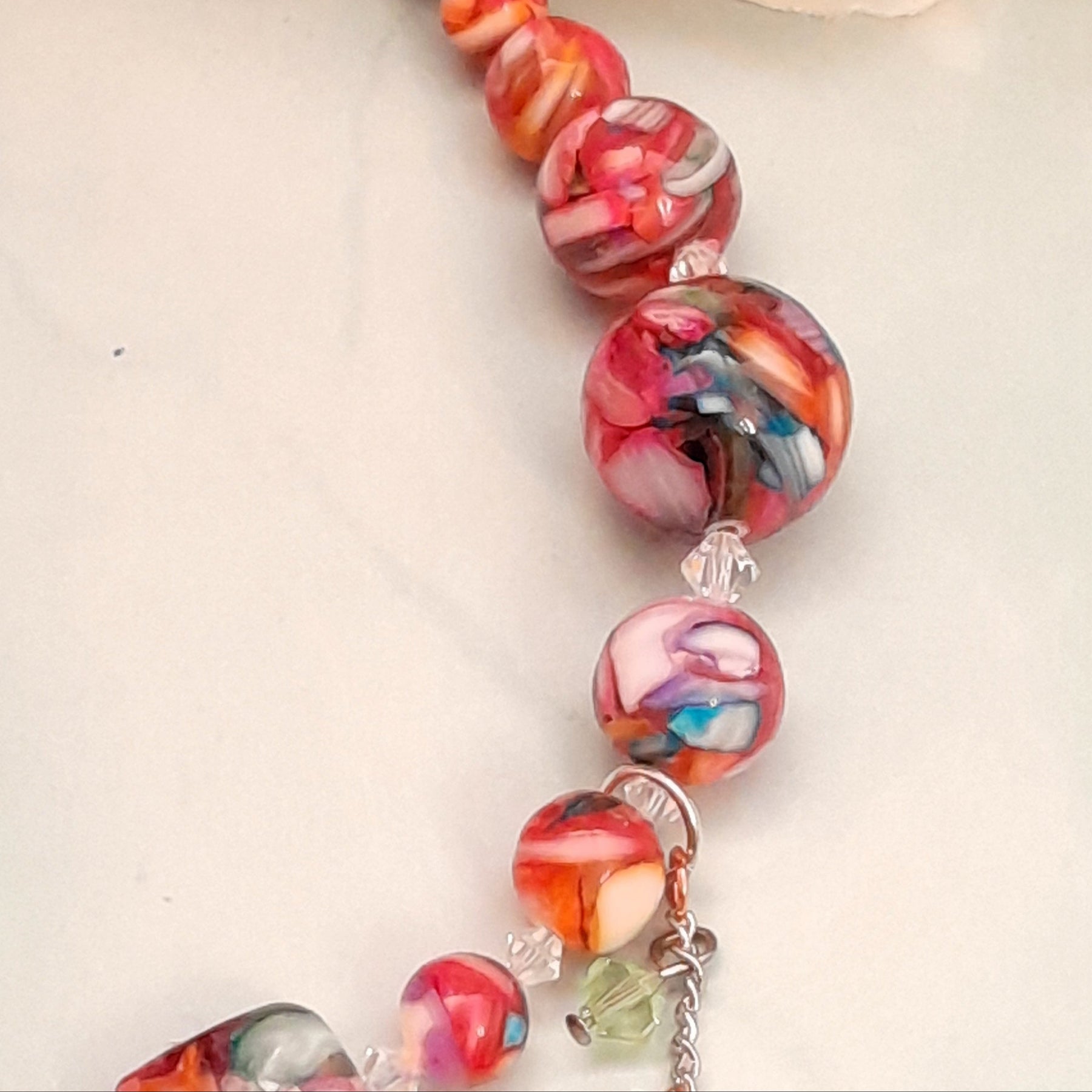 One-of-a-kind handmade magical fantasy rainbow confetti beaded necklace with Swarovski crystals, Victorian style vintage style bohemian jewelry
