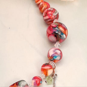 One-of-a-kind handmade magical fantasy rainbow confetti beaded necklace with Swarovski crystals, Victorian style vintage style bohemian jewelry