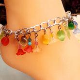 Handmade magical fantasy rainbow anklet with Austrian crystals and frosted flower beads, Victorian style vintage style, colorful fairy garden jewelry

