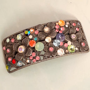 One-of-a-kind magical fantasy multicolor floral barrette hair clip with Swarovski crystals, handmade Victorian style vintage style hair accessory
