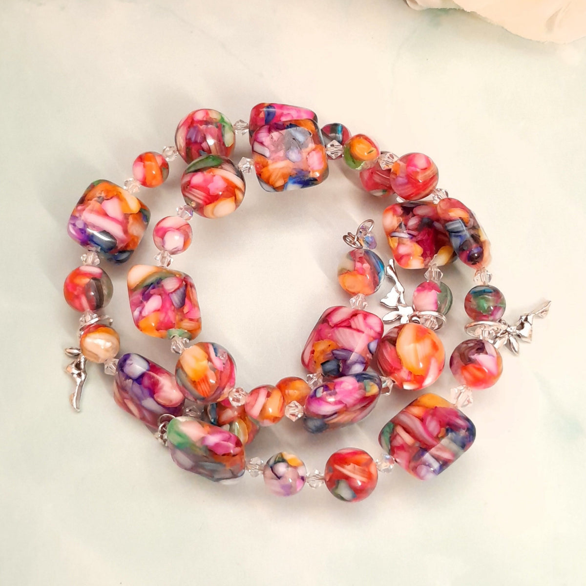 Rainbow multicolor fairy bracelet with Swarovski crystals, Victorian style vintage style handmade fantasy jewelry