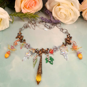 Handmade magical fantasy bird necklace with yellow Swarovski crystals, boho Victorian style vintage style nature-inspired jewelry

