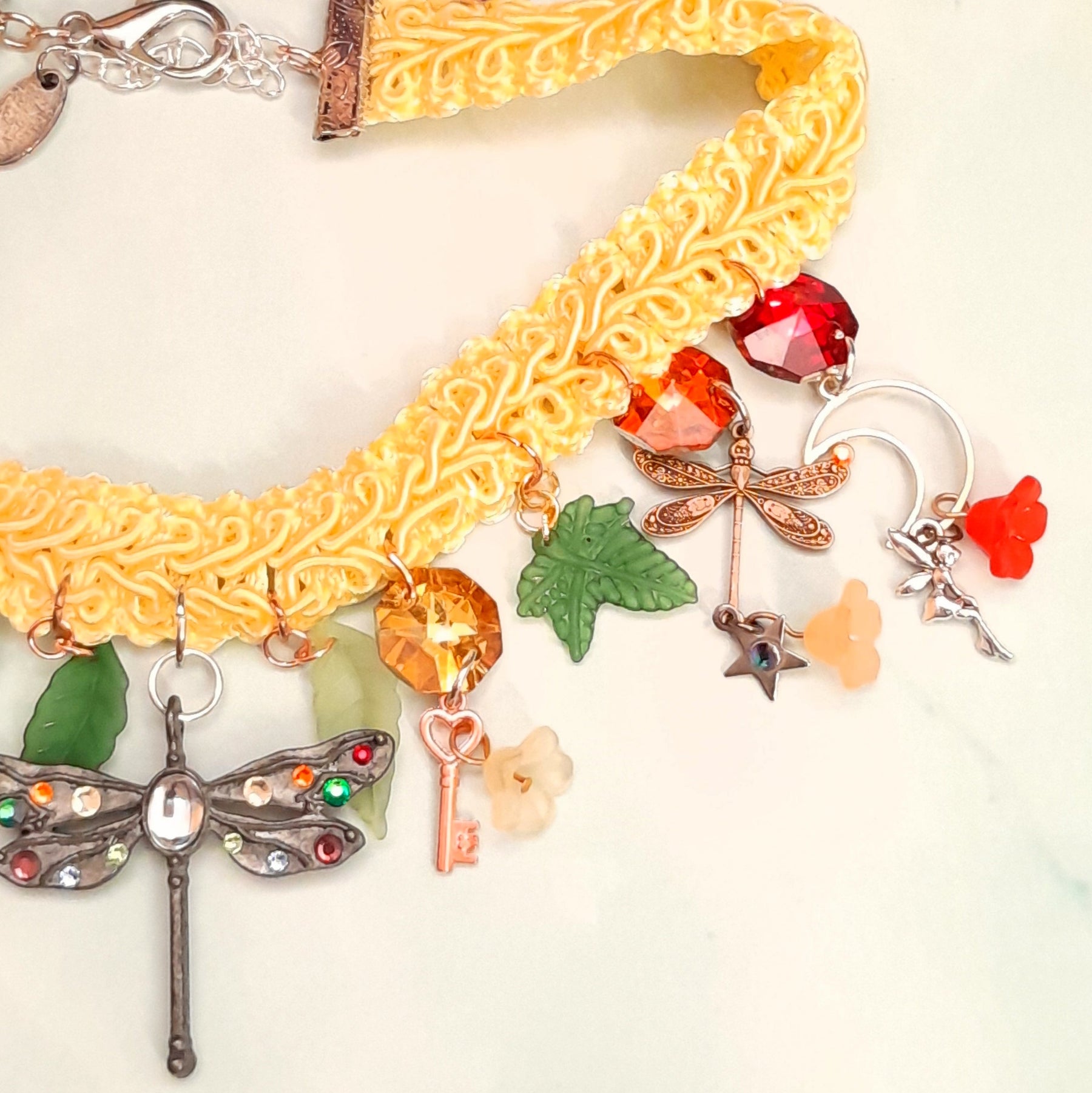 Magical fantasy dragonfly choker necklace with fairy charms and rainbow Swarovski crystals Victorian style vintage style