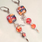 Magical rainbow bead fairy dangle earrings Victorian style vintage style handmade with Swarovski crystals

