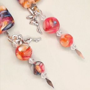 Rainbow bead dangle earrings with silver fairy charm and Swarovski crystals Victorian style vintage style
