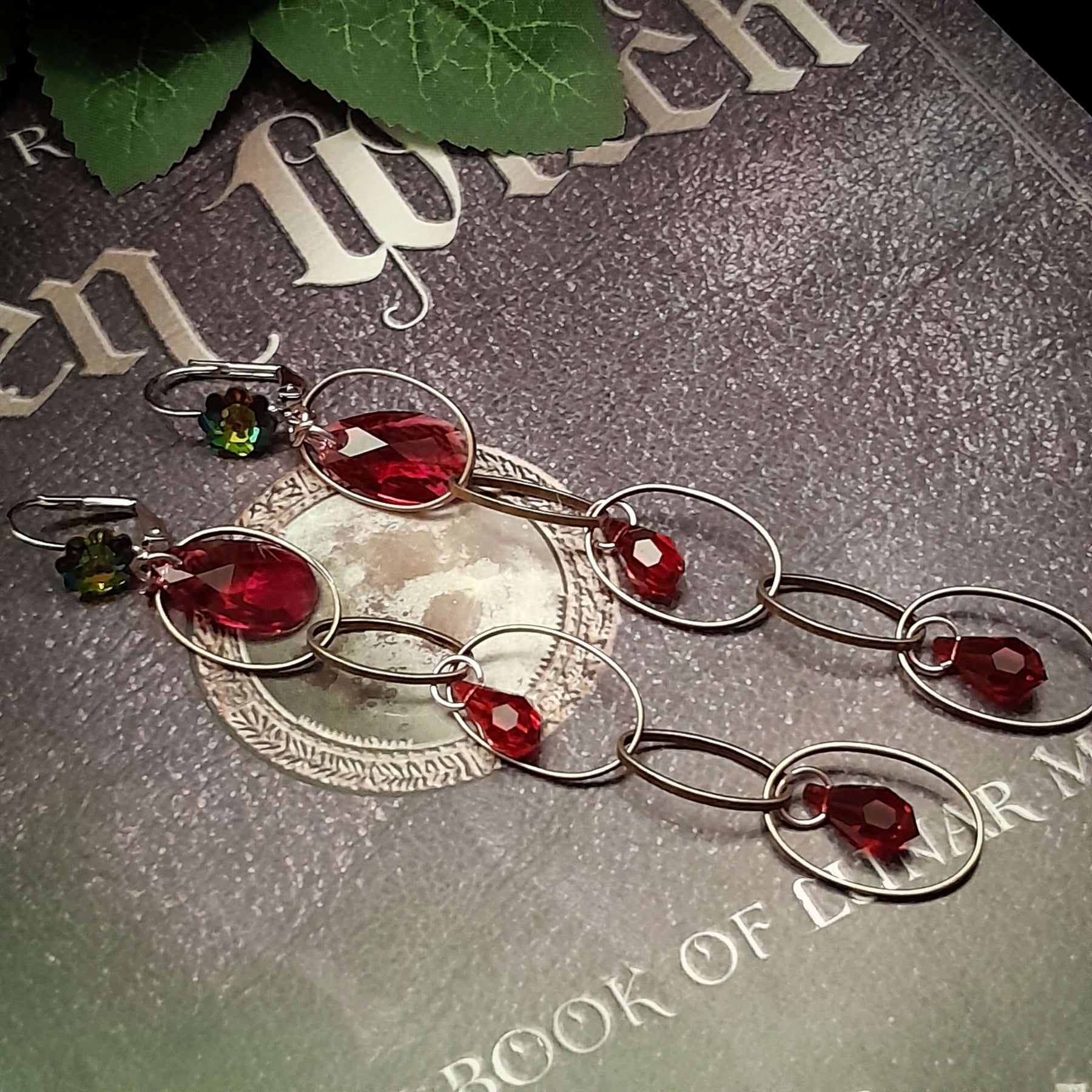 Earrings Long Dangle Red Crystals