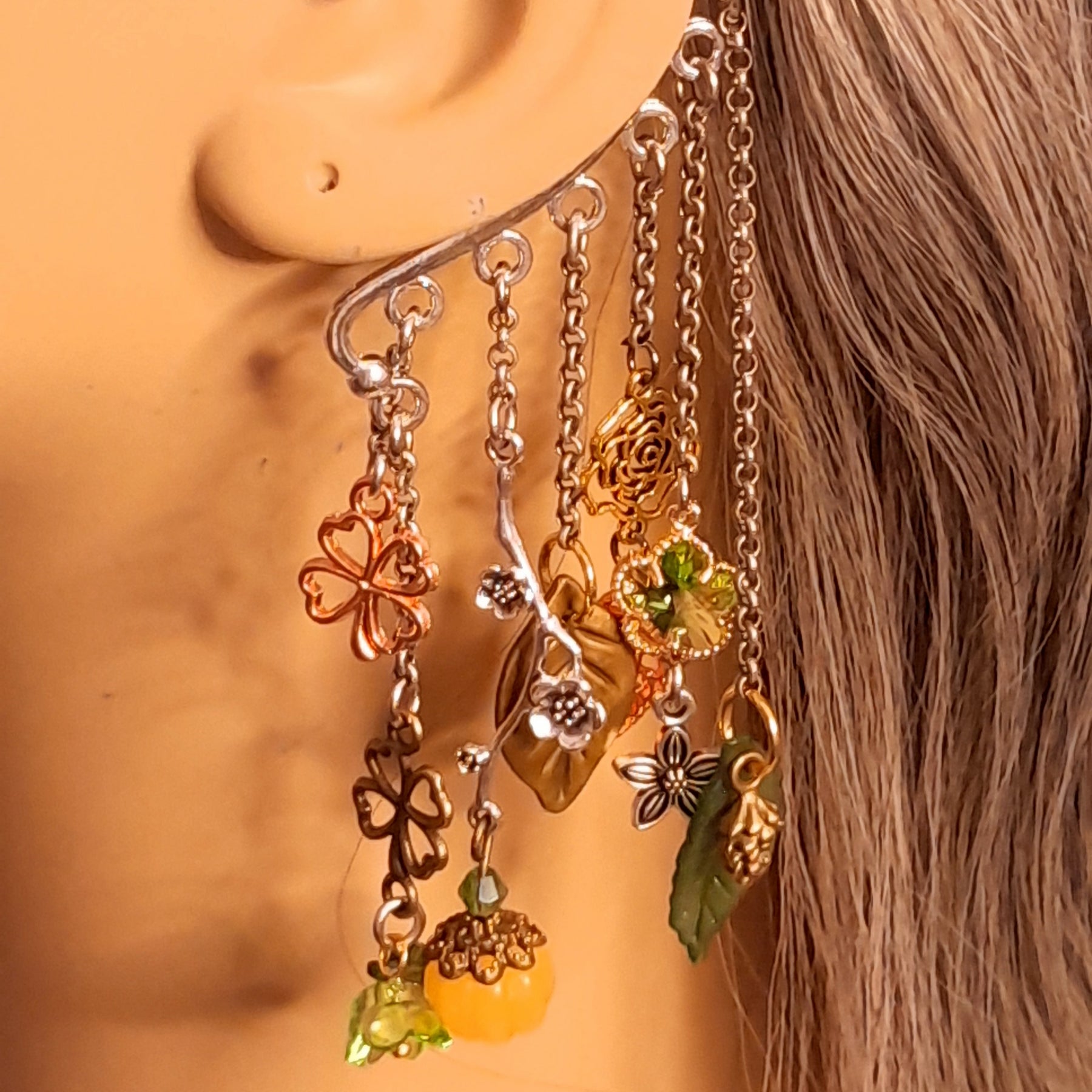 Ear Wraps Cuffs Green Floral Non Pierced Earrings