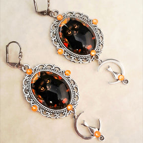 Cat Moon Cabochon Earrings