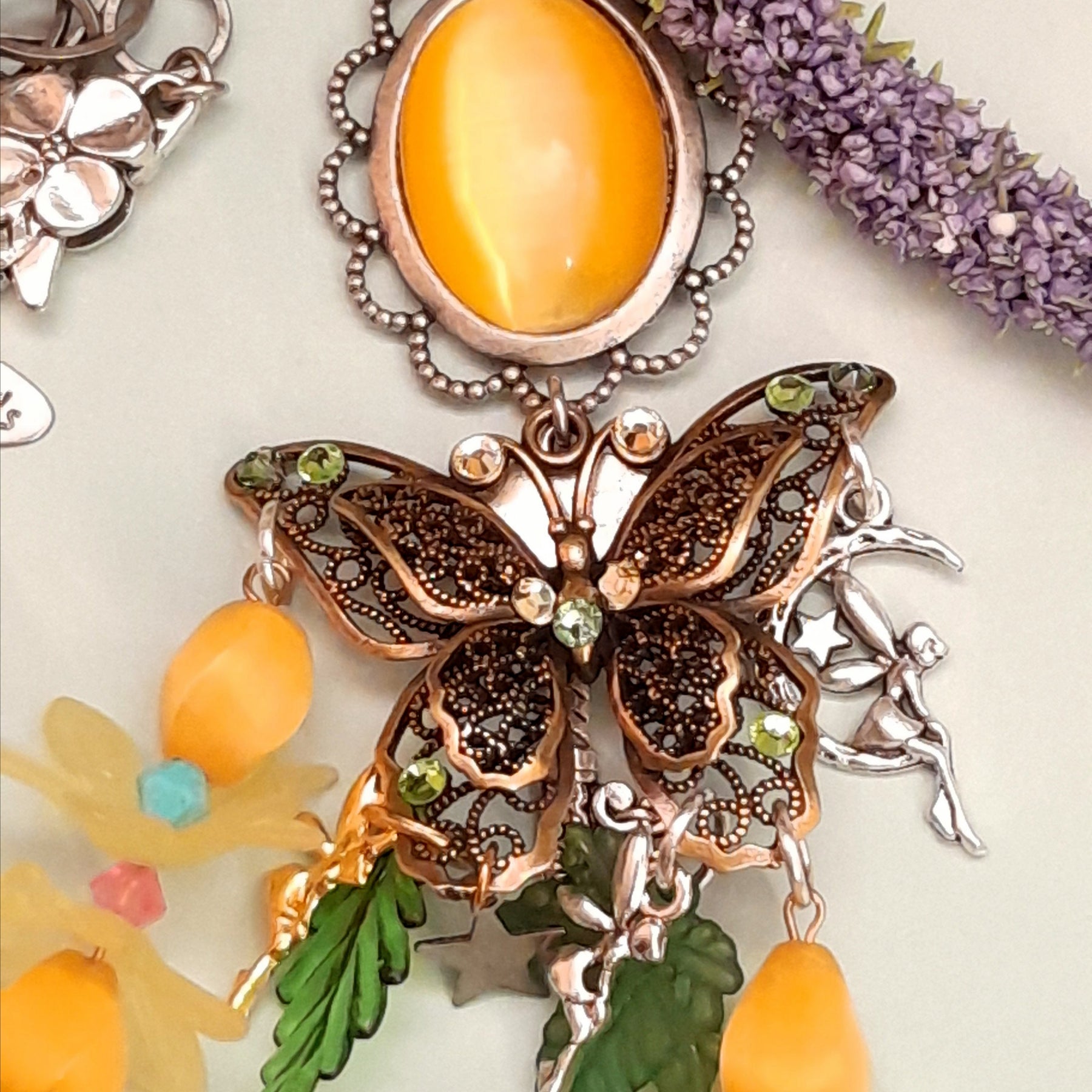 Necklace Butterfly Fairy Yellow Crystals