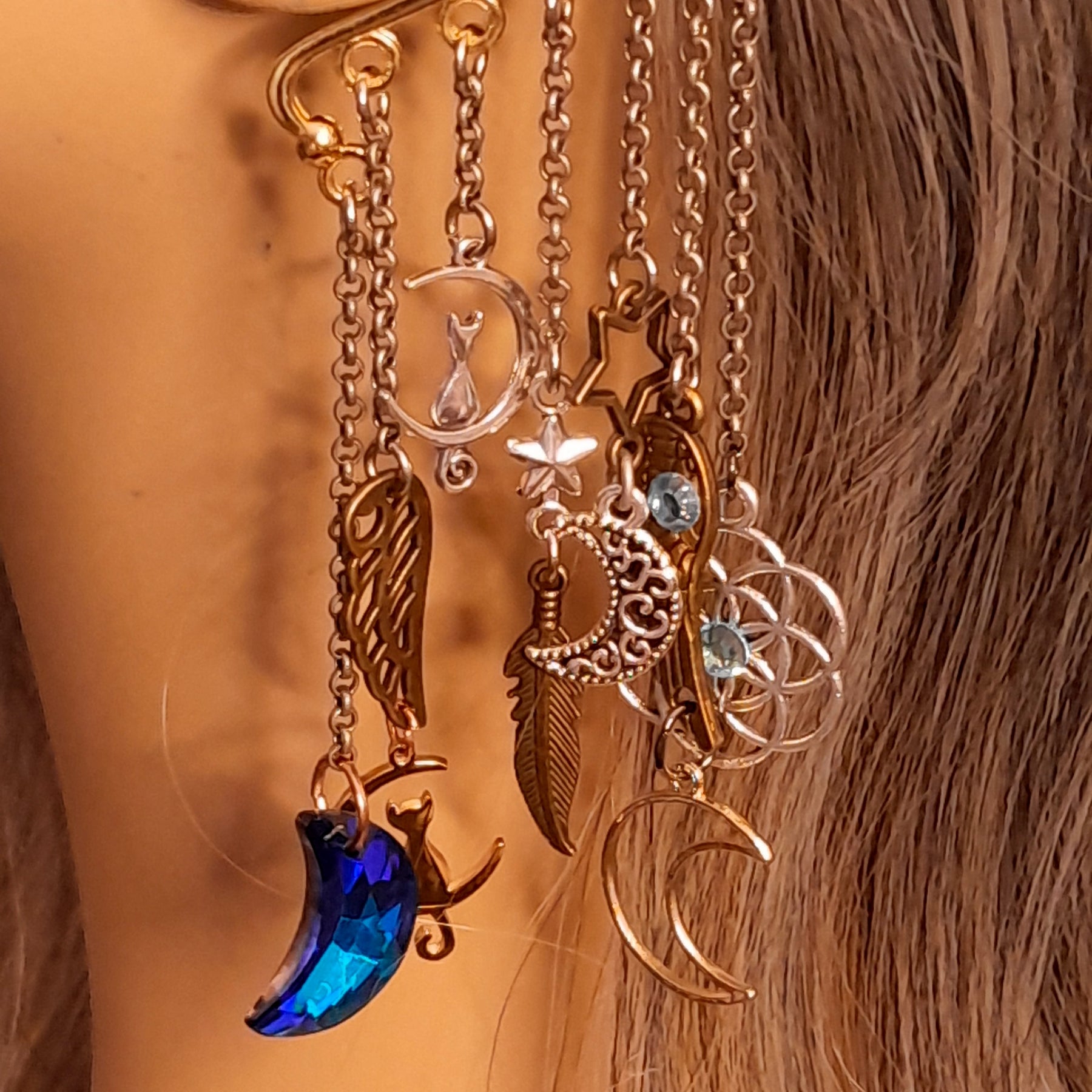 Ear Wraps Cuffs Blue Crystals Celestial Non Pierced Earrings