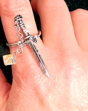 Adjustable Fantasy Sword Ring AB Crystals