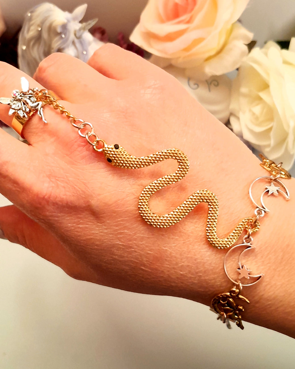 Gold Snake Fairy Fantasy Hand Chain