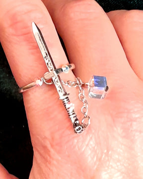 Adjustable Fantasy Sword Ring AB Crystals