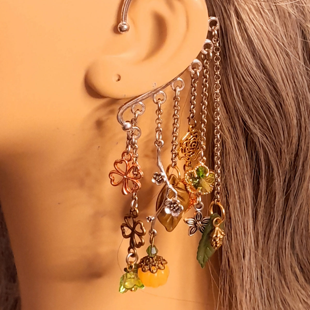 Ear Wraps Cuffs Green Floral Non Pierced Earrings