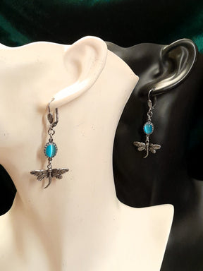 Turquoise Dragonfly Cat's Eye Earrings