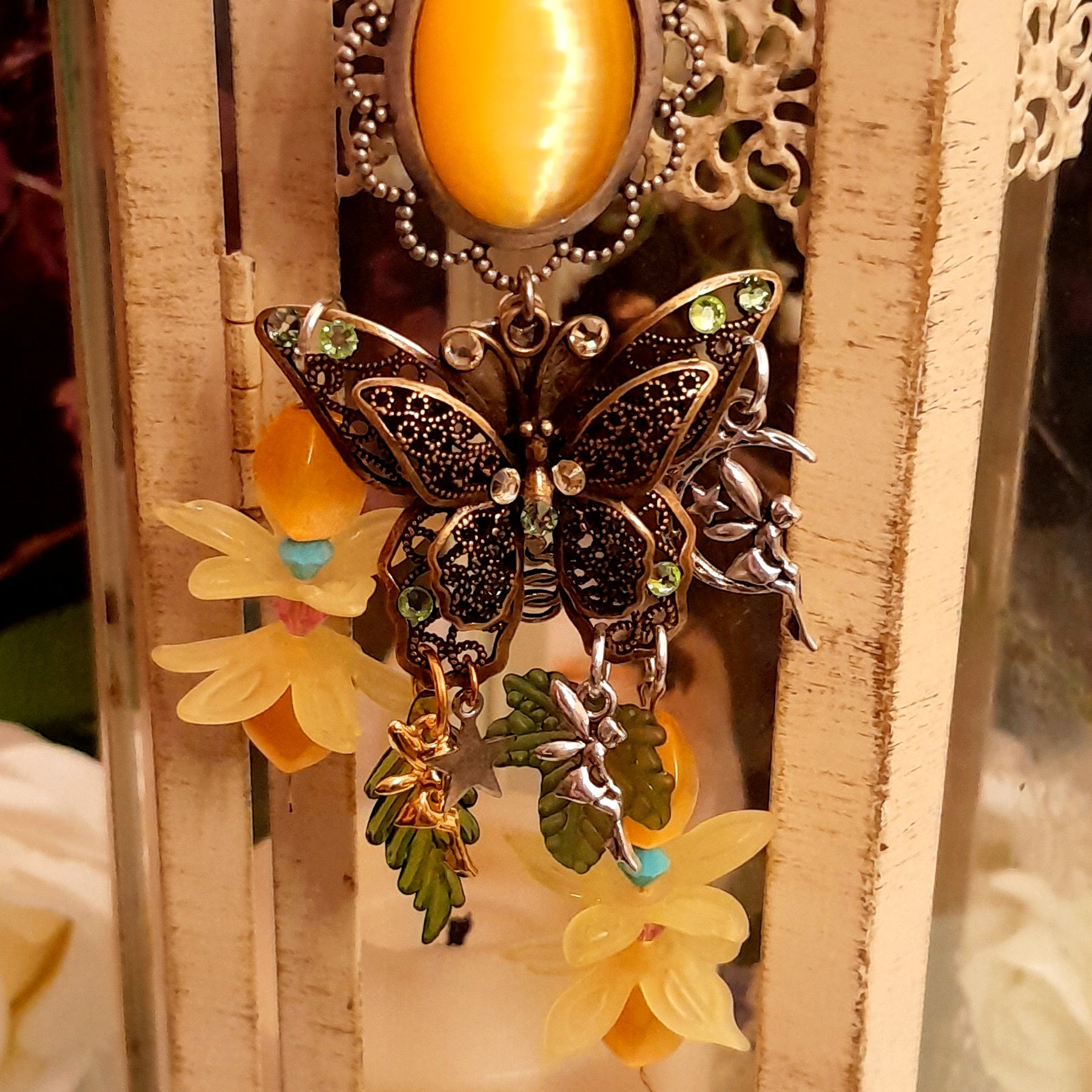 Necklace Butterfly Fairy Yellow Crystals