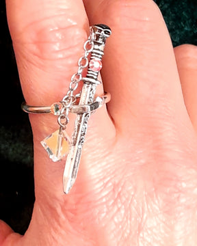 Adjustable Fantasy Sword Ring AB Crystals