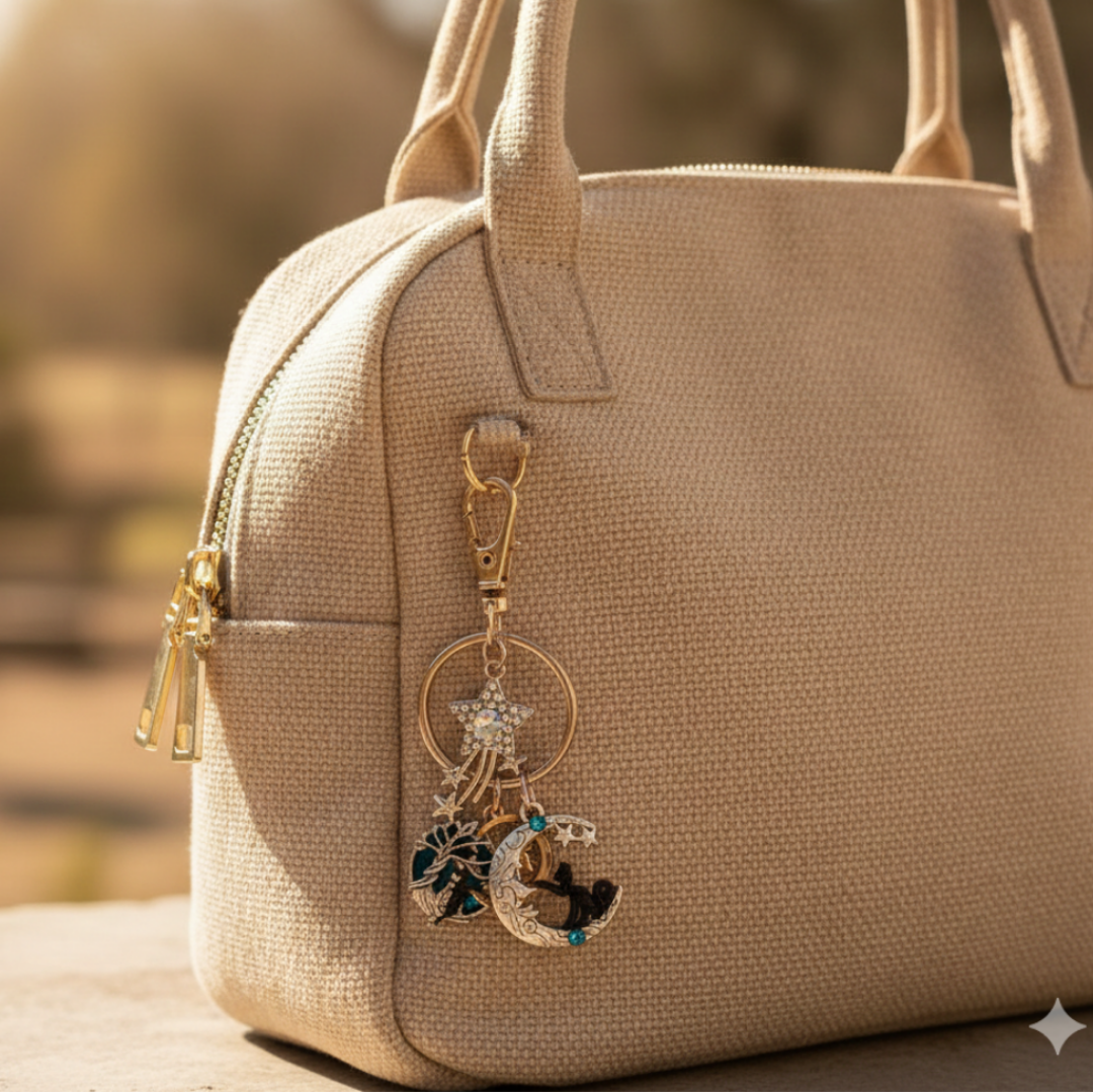 Purse Charm Cats Moons & Stars