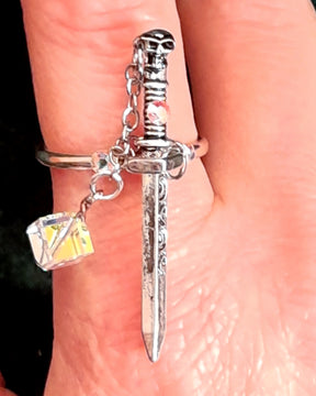 Adjustable Fantasy Sword Ring AB Crystals