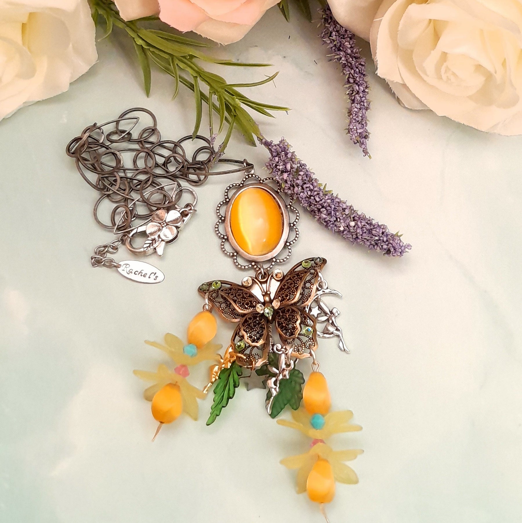 Necklace Butterfly Fairy Yellow Crystals