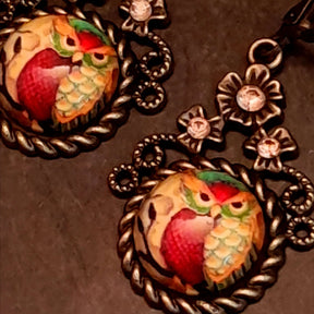 small earrings victorian vintage style with owl cabochins and swarovski crystals