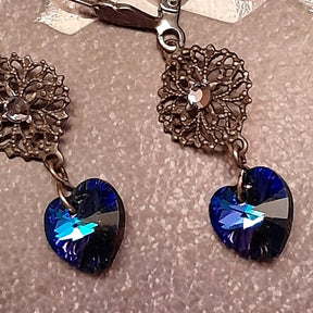 Blue Crystal Heart Earrings