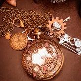 Magical steampunk pocket watch necklace with frosted lavender Swarovski crystals and vintage gear details
