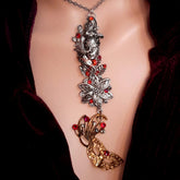 necklace with peacock mask ornate flower and swarovski crystals