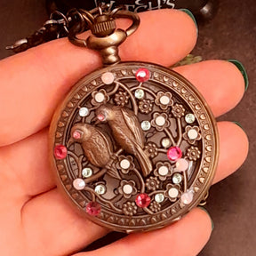 swarovski crystal bird [pocket watch necklace handmade magical nature 
