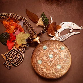 swarovski crystal phoenix back of pocket watch necklace handmade magical nature 