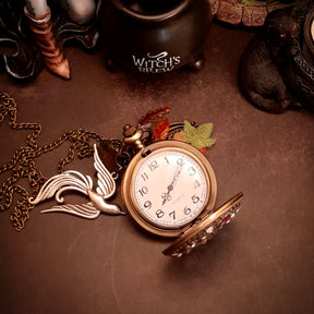 swarovski crystal birds phoenix leaves pocket watch necklace handmade magical nature 