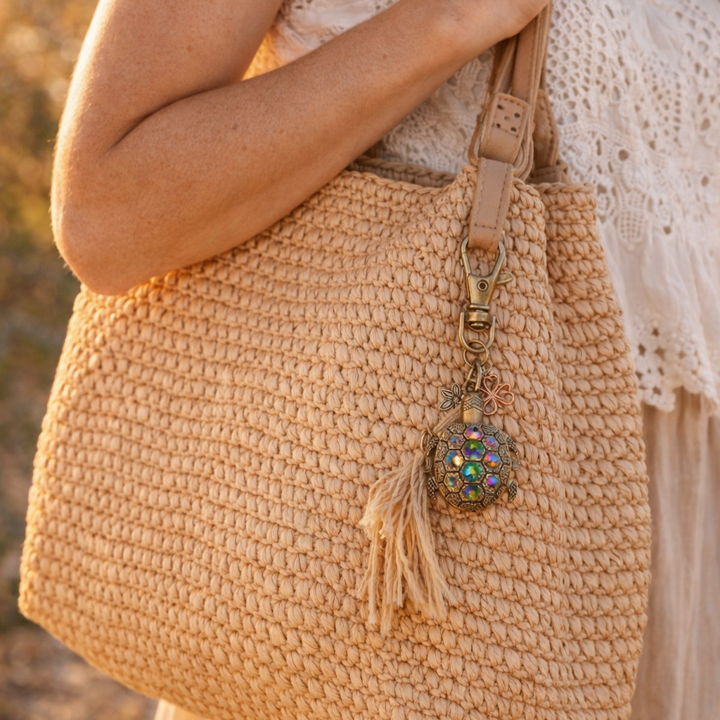 Turtle Clock Keychain Purse Charm