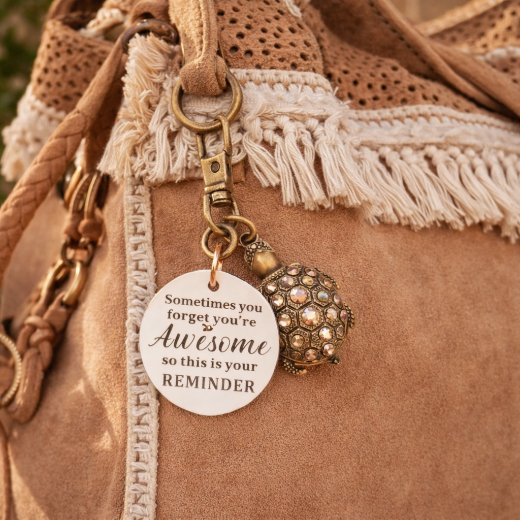 Crystal Turtle Clock Keychain Purse Charm