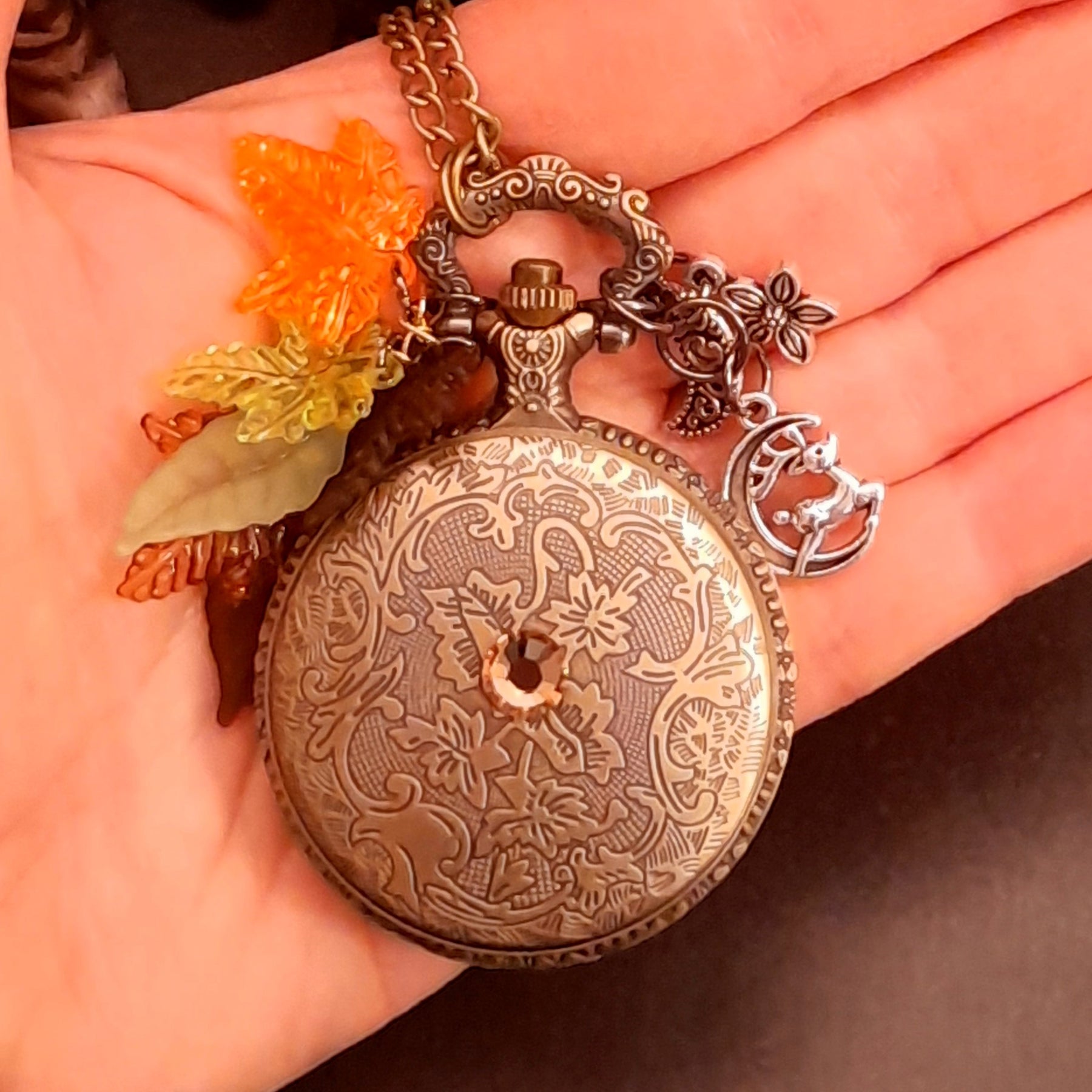 wolf pocket watch swarovski crystal victorian style
