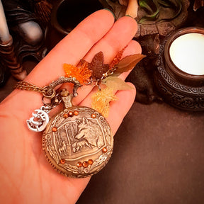 wolf pocket watch leaves flowers nature vintage style