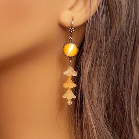 Magical fantasy Victorian style vintage style yellow Swarovski crystal flower dangle earrings handmade