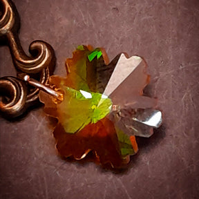 victorian vintage style dangle drop earrings with owl cabochons and yellow flower crystals