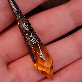 statement necklace with pumpkins dragon leaves brass filigree moon baroque crystals and swarovski yellow icicle crystal round links unique chain 