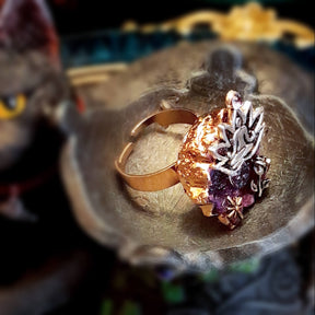 Adjustable Ring Purple Geode Lotus Flower Yoga