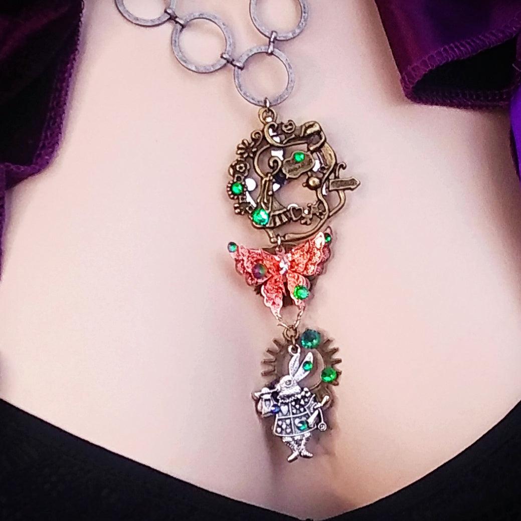 steampunk alice in wonderland necklace