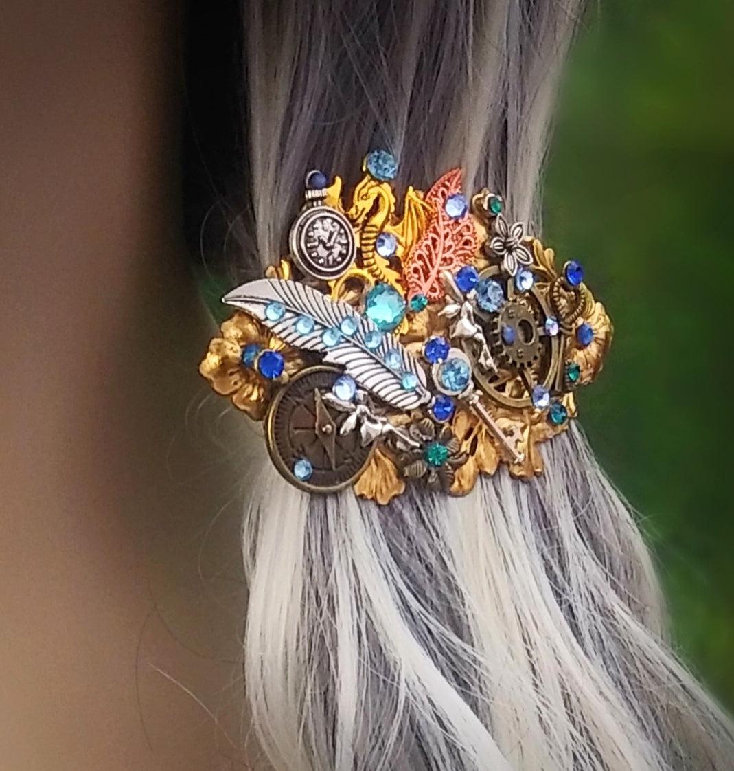 blue steampunk hair clip
