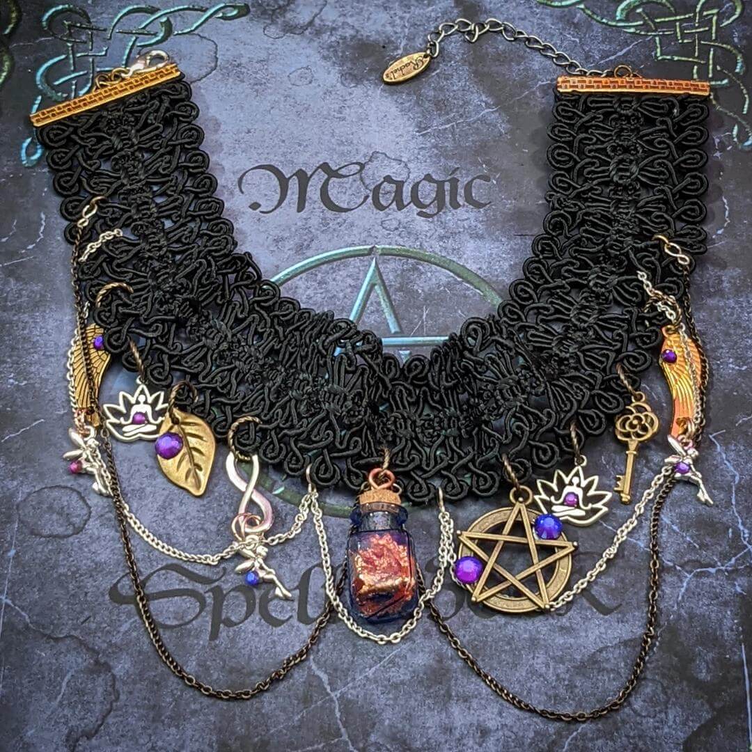 black choker magic bottle fairies meditating people